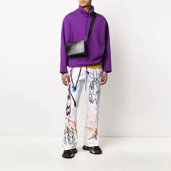 Pantalones informales rectos de cintura alta con estampado de grafitis Off-White para hombre, colección FW22, versión en blanco