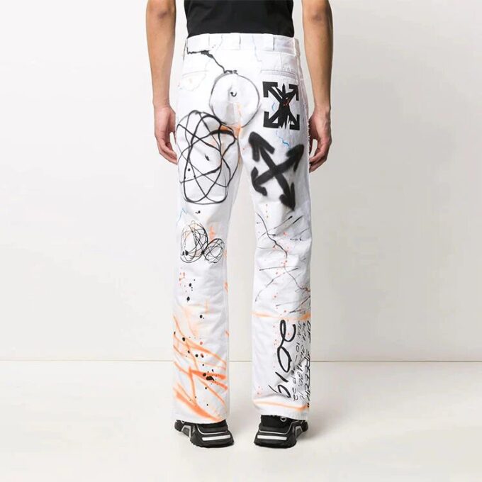 Pantalones informales rectos de cintura alta con estampado de grafitis Off-White para hombre, colección FW22, versión en blanco