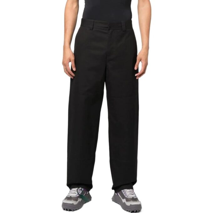 Pantalones informales rectos de Off-White para hombre, colección Otoño-Invierno 2022, con estampado de rayas en color liso, corte holgado, color negro