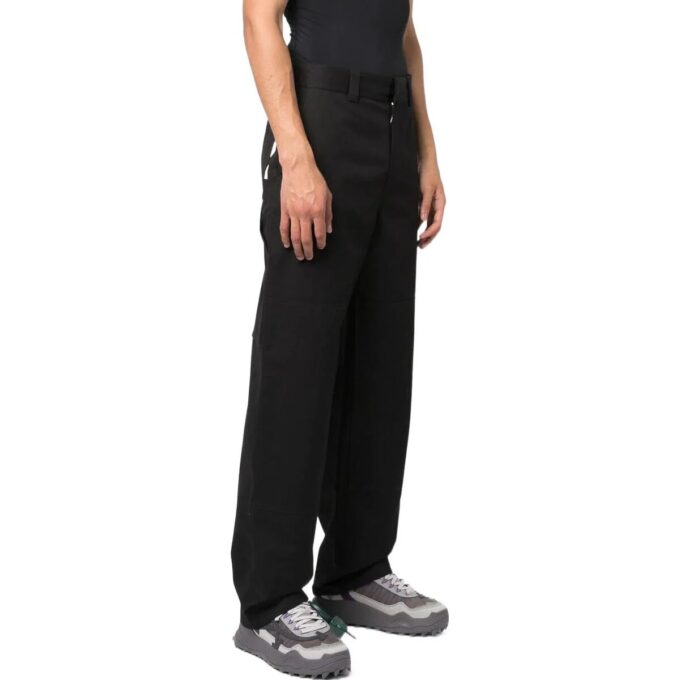 Pantalones informales rectos de Off-White para hombre, colección Otoño-Invierno 2022, con estampado de rayas en color liso, corte holgado, color negro