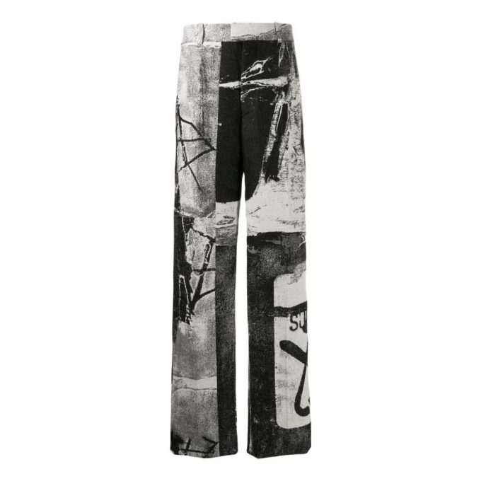 Pantalones informales rectos de talle alto con estampado de tinta Off-White para hombre, temporada primavera-verano 2022, corte holgado