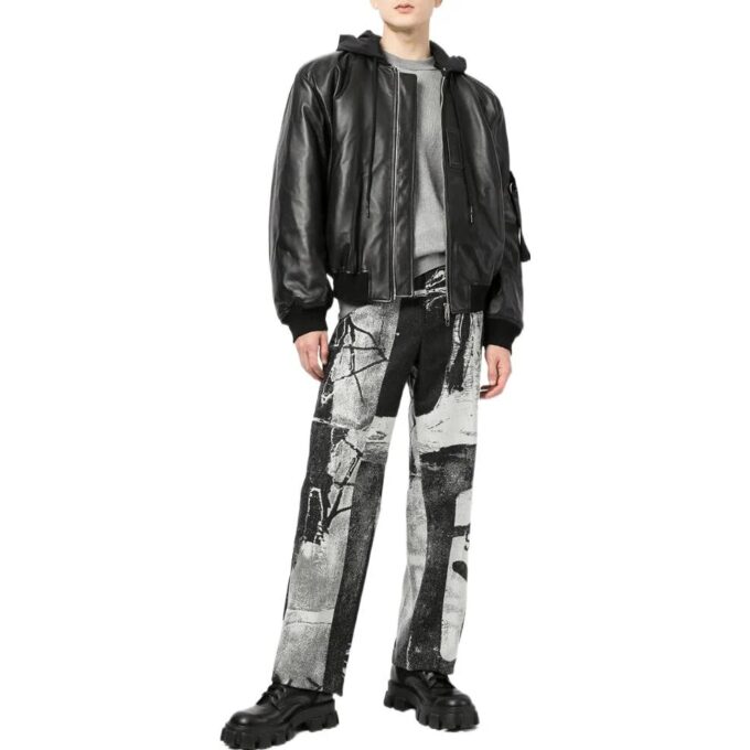 Pantalones informales rectos de talle alto con estampado de tinta Off-White para hombre, temporada primavera-verano 2022, corte holgado
