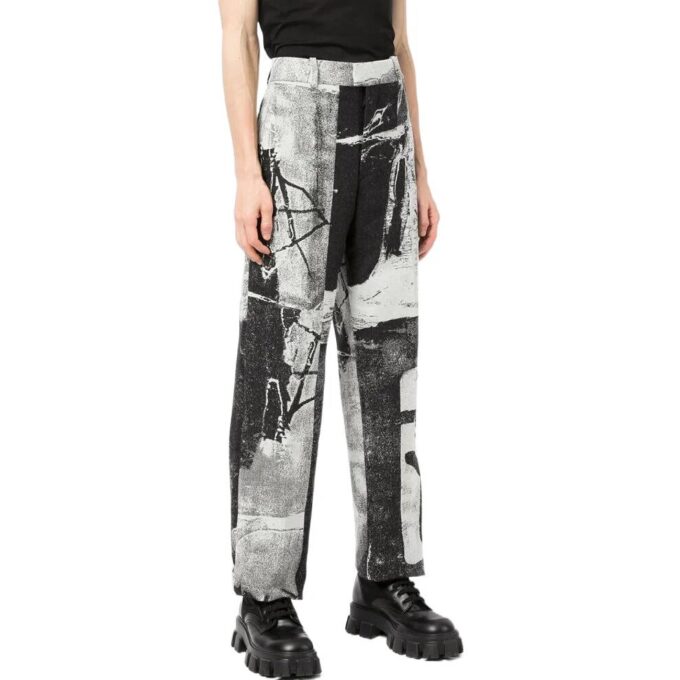 Pantalones informales rectos de talle alto con estampado de tinta Off-White para hombre, temporada primavera-verano 2022, corte holgado