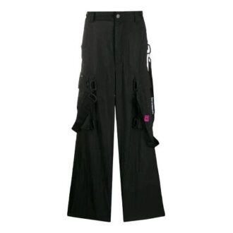 Pantalones largos cargo bordados, corte holgado, negros