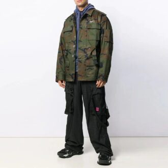 Pantalones largos cargo bordados, corte holgado, negros