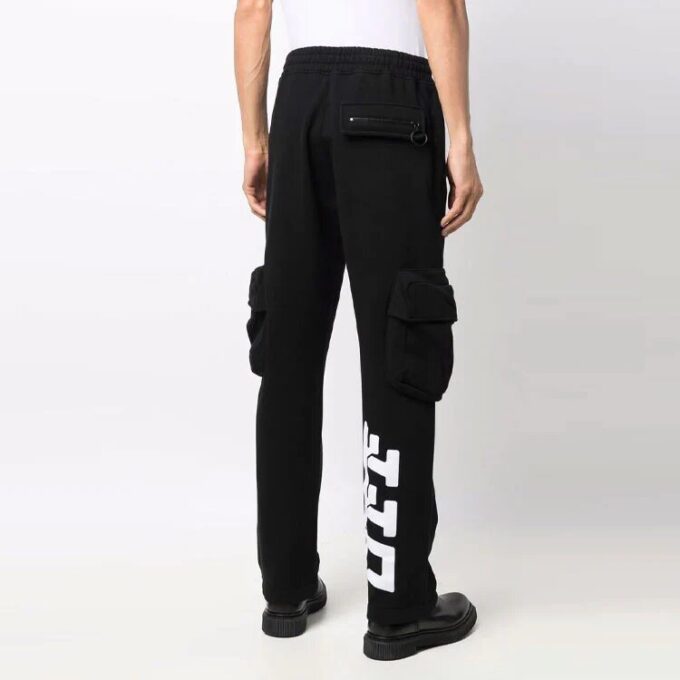 Pantalones largos cargo Off-White para hombre FW21 con logotipo alfabético, corte holgado, negros
