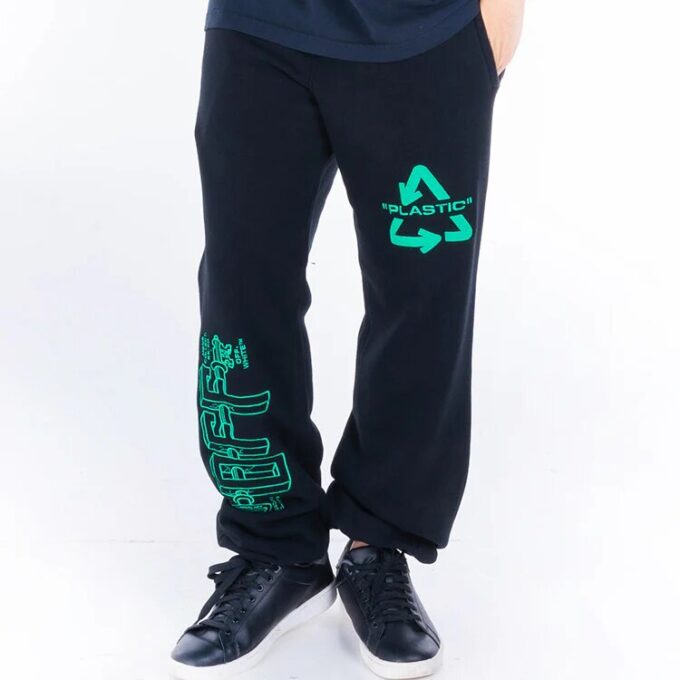 Pantalones largos con estampado de flecha bordada, corte holgado, negros
