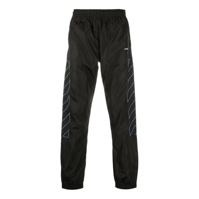 Pantalones largos de entrenamiento de nailon a rayas, negros