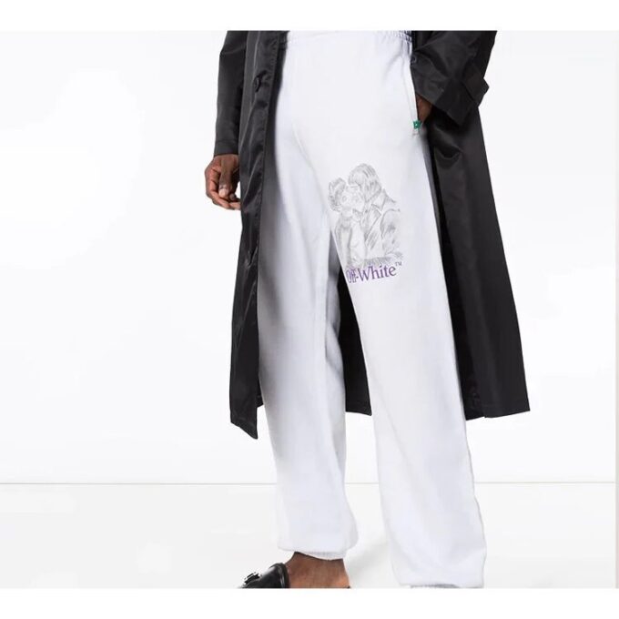 Pantalones largos deportivos con estampado de logotipo, blancos