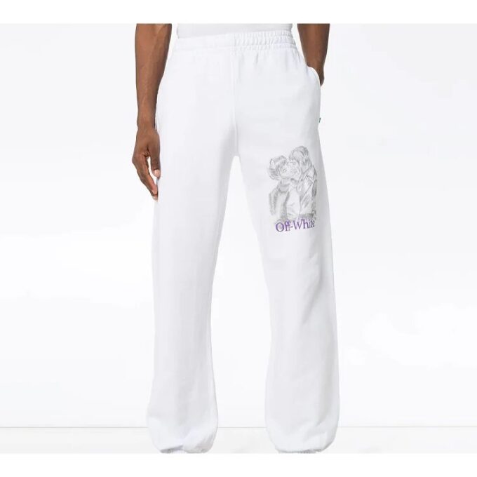 Pantalones largos deportivos con estampado de logotipo, blancos