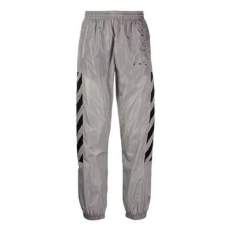 Pantalones largos deportivos con rayas y estampado de logotipo SS21, gris claro