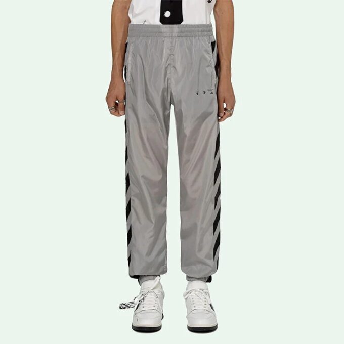 Pantalones largos deportivos con rayas y estampado de logotipo SS21, gris claro