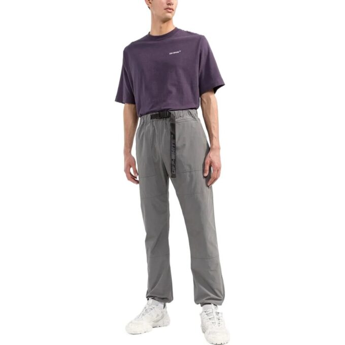 Pantalones largos informales con cinturón Off-White para hombre, colección Otoño-Invierno 2022, color liso, gris
