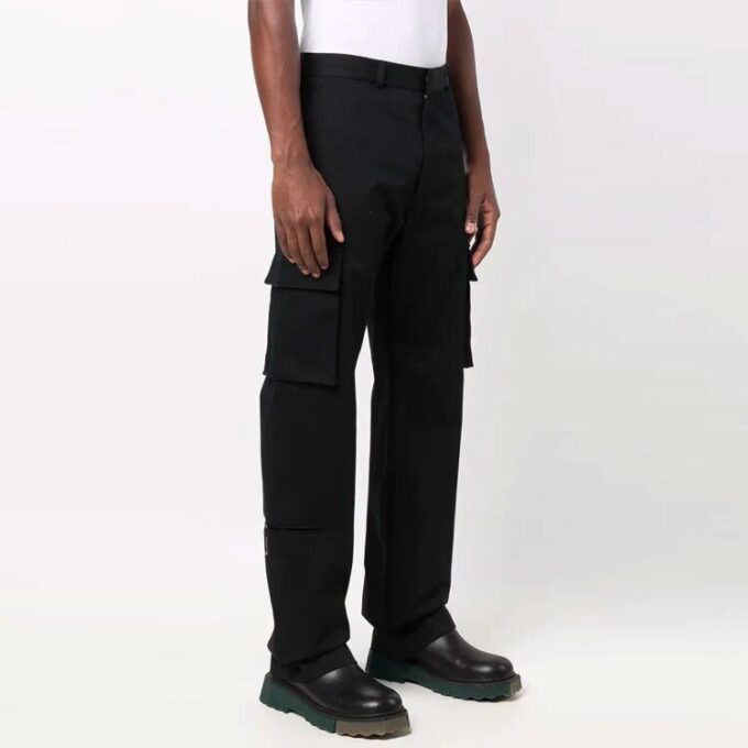 Pantalones largos informales de cargo de color liso para hombre Off-White FW21, corte holgado, negros