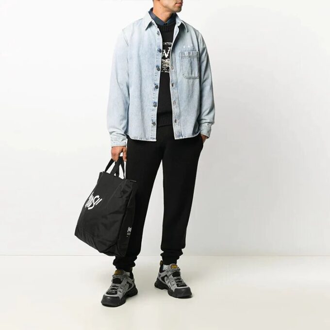 Pantalones largos informales de hombre Off-White con cintura elástica, de color liso, negros