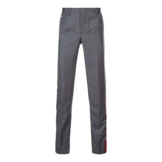 Pantalones largos informales de hombre Off-White con estampado de rayas, corte ajustado, color gris
