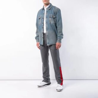 Pantalones largos informales de hombre Off-White con estampado de rayas, corte ajustado, color gris