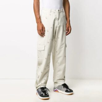 Pantalones largos informales de hombre Off-White con patrón geométrico y hebilla, corte holgado, color blanco