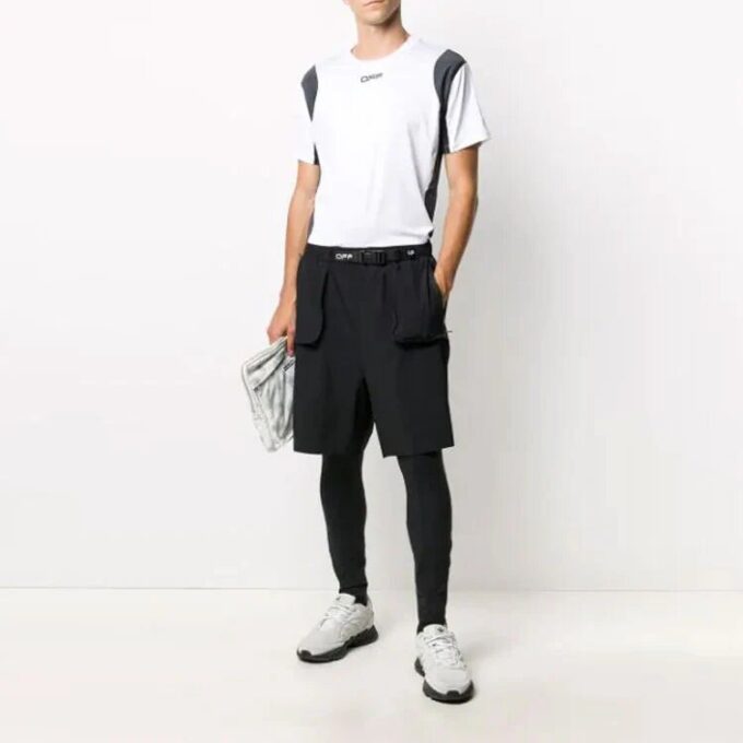 Pantalones largos informales Off-White para hombre con estampado de letras, corte ajustado, color negro
