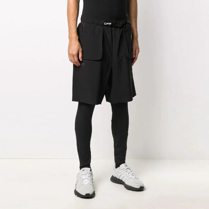 Pantalones largos informales Off-White para hombre con estampado de letras, corte ajustado, color negro