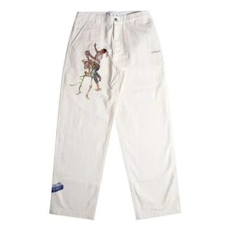 Pantalones largos rectos con estampado, corte holgado, blancos