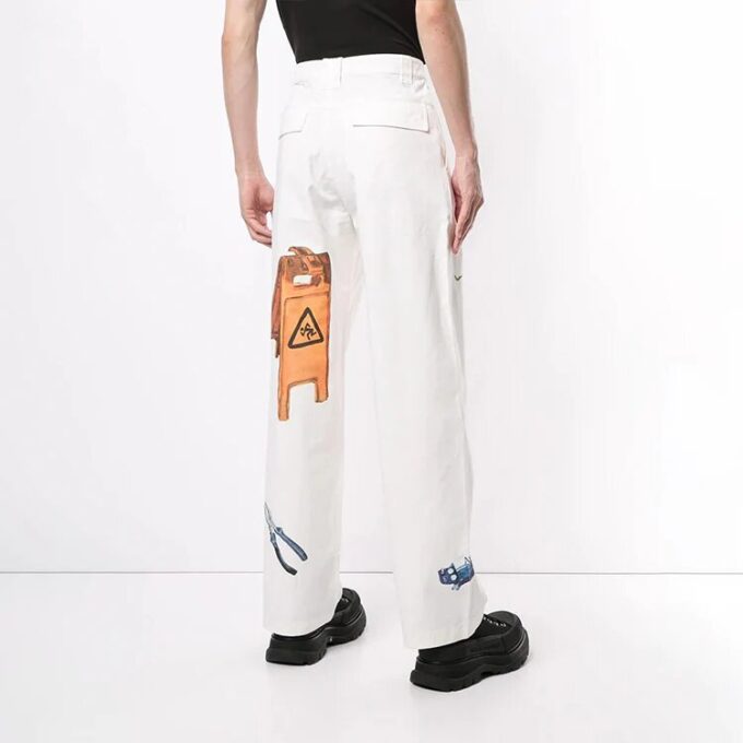 Pantalones largos rectos con estampado, corte holgado, blancos