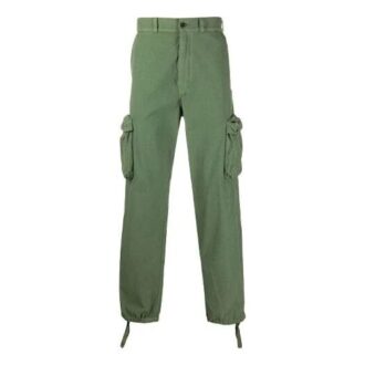 Pantalones largos rectos holgados con múltiples bolsillos, color verde