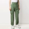 Pantalones largos rectos holgados con múltiples bolsillos, color verde
