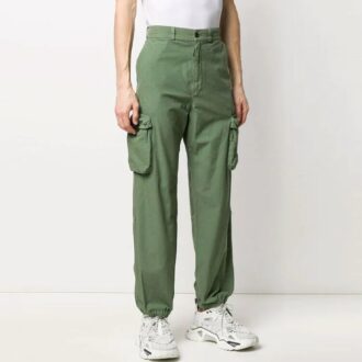 Pantalones largos rectos holgados con múltiples bolsillos, color verde