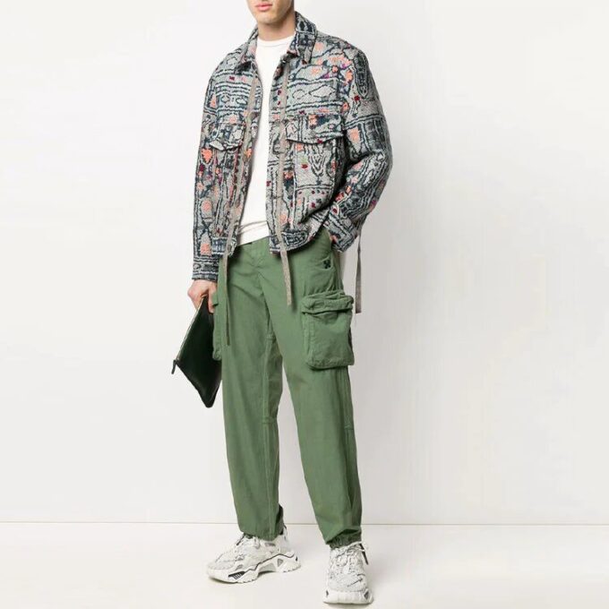 Pantalones largos rectos holgados con múltiples bolsillos, color verde