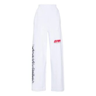 Pantalones largos unisex con grafitis, blancos