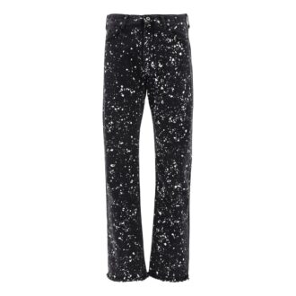 Pantalones rectos informales Off-White para hombre FW22 con efecto salpicadura de pintura, versión en negro