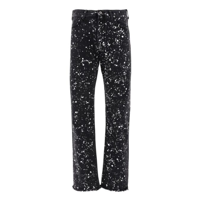 Pantalones rectos informales Off-White para hombre FW22 con efecto salpicadura de pintura, versión en negro