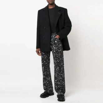 Pantalones rectos informales Off-White para hombre FW22 con efecto salpicadura de pintura, versión en negro