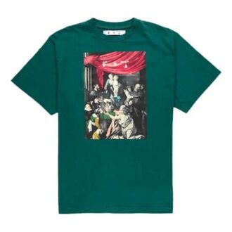 Patrón de pintura de Caravaggio, manga corta, corte holgado, verde