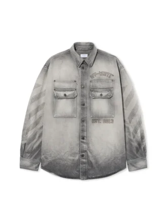 Sobrecamisa militar de Denim con bordados diagonales