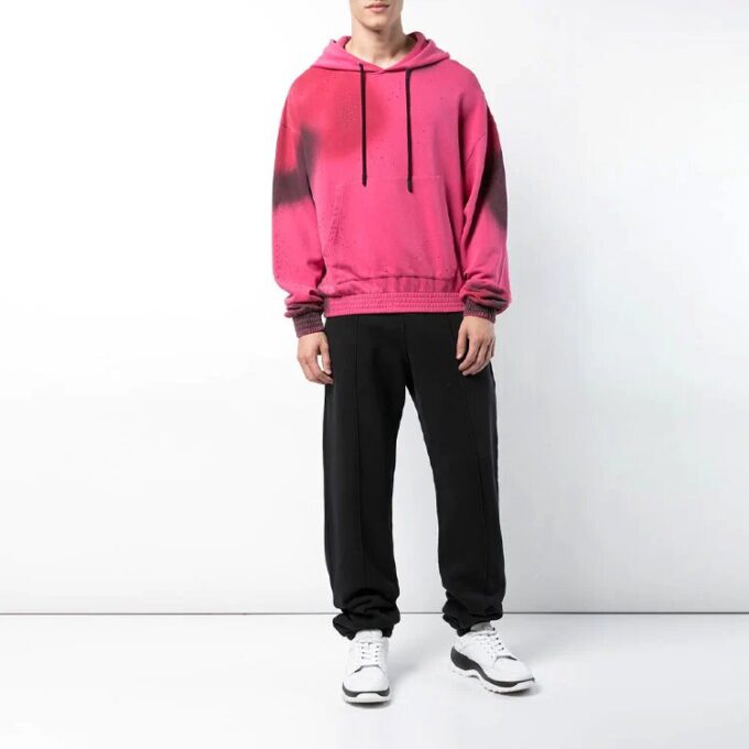 SS19 Sudadera con capucha de algodón con estampado en spray para hombre, rosa