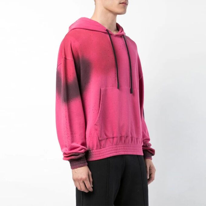 SS19 Sudadera con capucha de algodón con estampado en spray para hombre, rosa