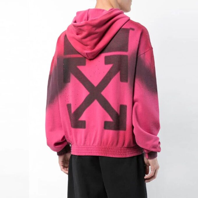 SS19 Sudadera con capucha de algodón con estampado en spray para hombre, rosa