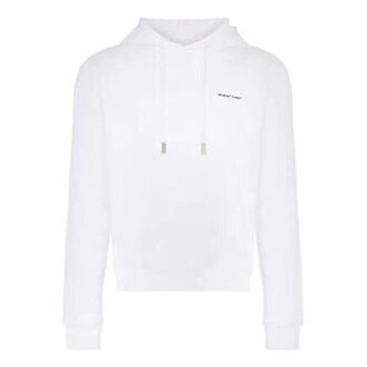 SS19 Sudadera con cordón y estampado de algodón y felpa para hombre, color blanco SS19 Sudadera con cordón y estampado de algodón y felpa para hombre, color blanco