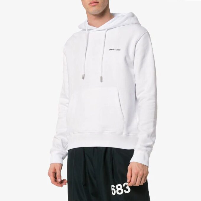SS19 Sudadera con cordón y estampado de algodón y felpa para hombre, color blanco