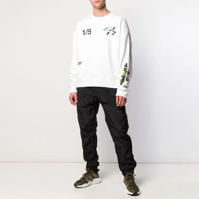 SS19 Sudadera de felpa con estampado de personajes de dibujos animados para hombre, blanca