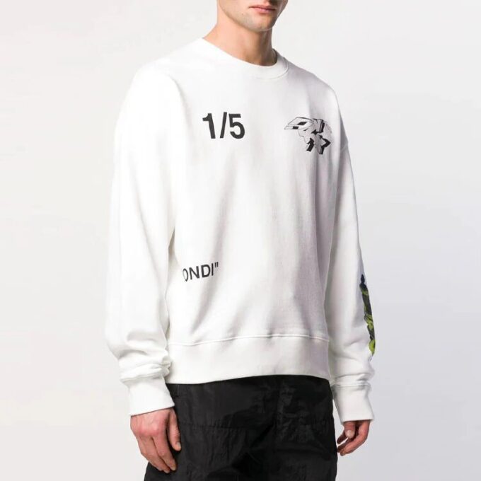 SS19 Sudadera de felpa con estampado de personajes de dibujos animados para hombre, blanca