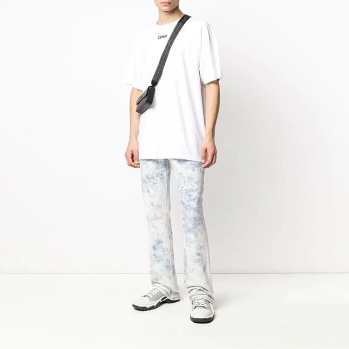 SS20 Camiseta oversize de manga corta con líneas onduladas en blanco