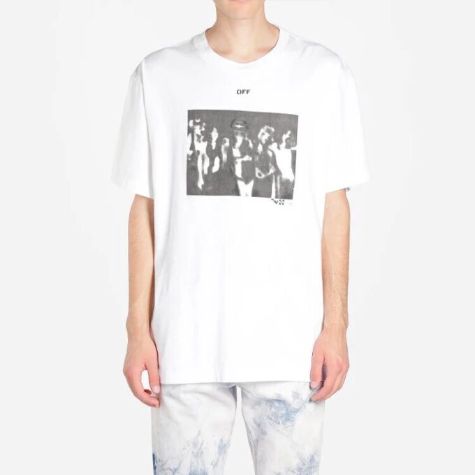 SS20 Virgil Abloh Pantalón slim blanco para hombre con estampado de pintura en spray
