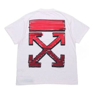 SS21 Camiseta de algodón de pantalones cortos con flecha roja en la espalda, corte holgado, color blanco