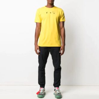 SS21 Camiseta de cuello redondo con estampado de Arrows y logo, pantalones cortos, corte holgado, amarillo