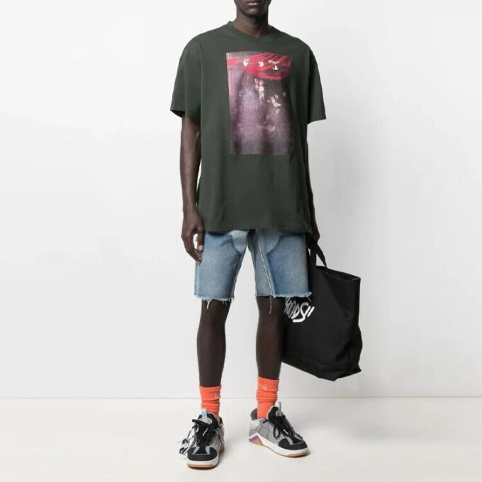 SS21 Camiseta de manga corta con estampado de flecha, corte holgado, color negro