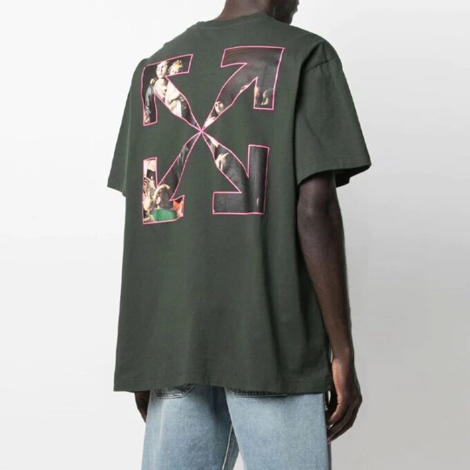 SS21 Camiseta de manga corta con estampado de flecha, corte holgado, color negro