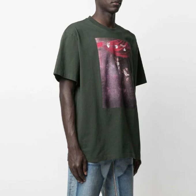SS21 Camiseta de manga corta con estampado de flecha, corte holgado, color negro